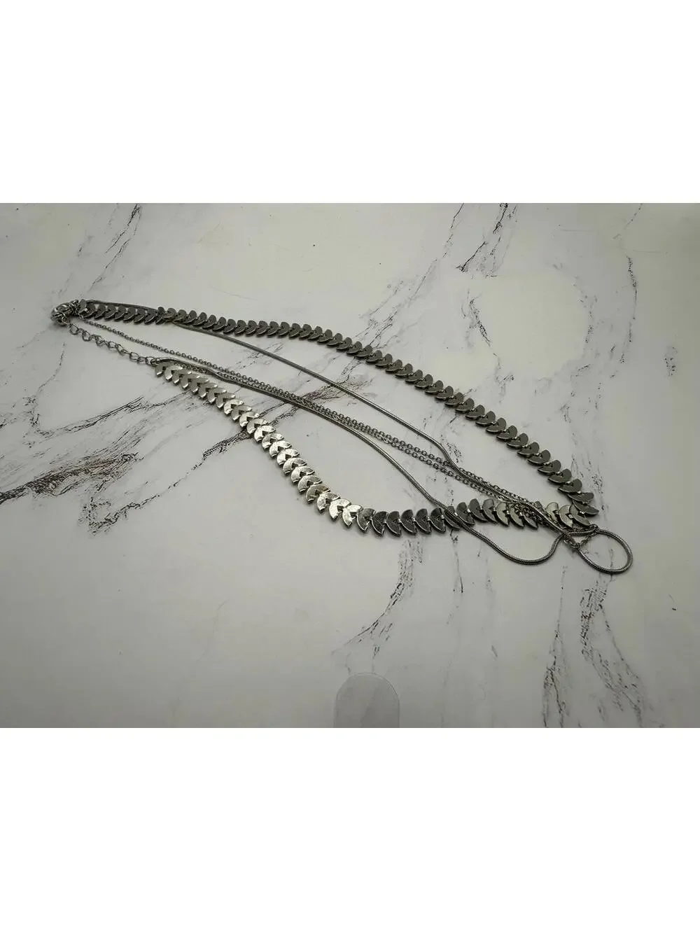 Shiny Silver Link 3 Strand 16” Necklace